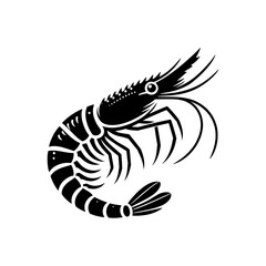 Monochrome Vector Silhouette of a Single Shrimp or Prawn Seafood Delicacy