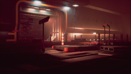 In a dimly lit space, vibrant colors reflect off metallic surfaces, creating an atmosphere of intrigue. The setting hints at advanced technology and design, evoking curiosity and wonder.