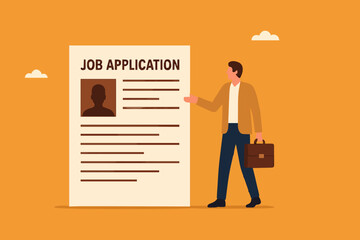 application form, job or internship registration at the company, business man using pencil fills out the application form