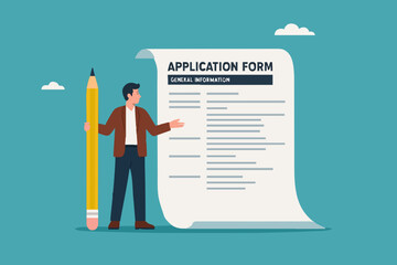 application form, job or internship registration at the company, business man using pencil fills out the application form