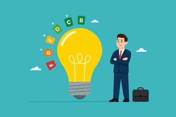 energy efficiency, energy saving level on a home or industrial scale, man presents lightbulb with energy efficient rating class to save cost green energy