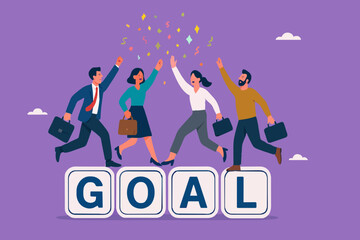achieve common goals, celebrate team effort collaboration, hard work or efforts to achieve team success, business people colleagues celebrate business goals achieved by the team
