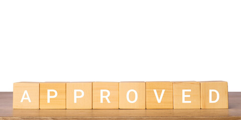 Wooden blocks with approved word for confirmation and success concept, isolated on transparent background