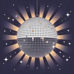 Sparkling Disco Ball with Sunburst and Stars Illustration