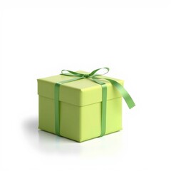 Obraz premium Lime Green Gift Box with Ribbon on a White Background, No People