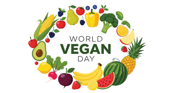 Celebrating world vegan day with a vibrant assortment of fresh fruits and vegetables. - Powered by Adobe