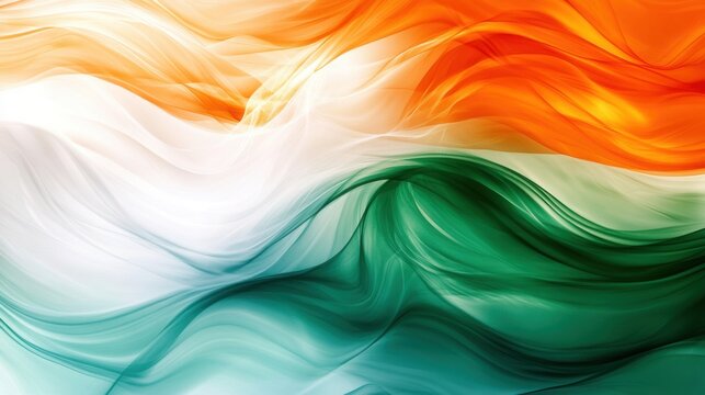 Vibrant abstract waves, white, saffron and green colors symbolizing India&rsquo;s Republic Day celebration. Dynamic patriotic background ideal for holiday banners