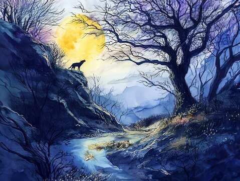 Black Dog Guardian Rosstrappe Legend Watercolor