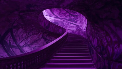 Abstract anusual architecture. Curved purple violet stairs down
