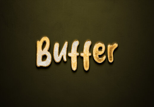 Old gold text effect of word Buffer with 3D glossy style Mockup.	