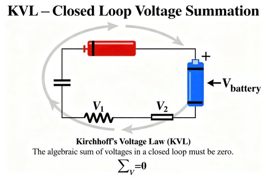 Understanding Kirchhoff Voltage Law KVL with Battery Circuit Diagram Illustration
