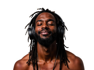 Man enjoying music with headphones while relaxing at home in a calm atmosphere