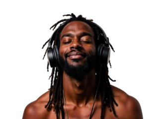 Man enjoying music with headphones while relaxing at home in a calm atmosphere