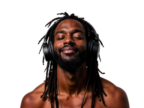 Man enjoying music with headphones while relaxing at home in a calm atmosphere
