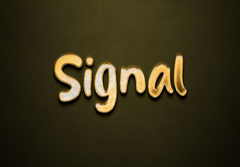 Old gold text effect of word Signal with 3D glossy style Mockup.	