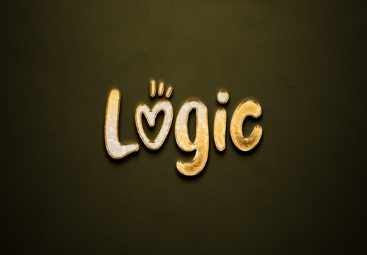 Old gold text effect of word Logic with 3D glossy style Mockup.	