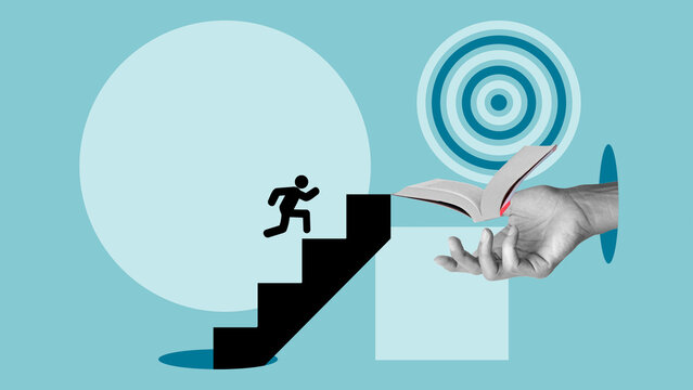 Steps to Success - Education, Mentorship, and Career Planning for Goal Achievement. Helping Hand with a Book as a Pathway to Career Ladders