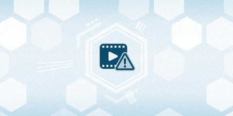 Video warning vector header - Play button or film strip caution sign for media and entertainment file errors.