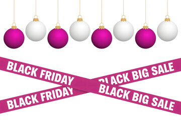Black Friday sales event announcement with pink ornaments and a decorative Black Big Sale ribbon, perfect for seasonal promotions and holiday advertising needs