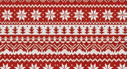 Christmas Themed Digital Paper Seamless Pattern with Snowflakes, Trees, and Geometric Ornaments