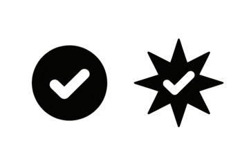 Verified icons show success and validation for business or personal achievements, a symbol for task completion or approval to demonstrate a positive outcome