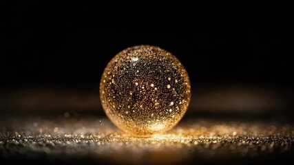 glowing golden glitter ball on a dark reflective surface with tiny sparks around it - Powered by Adobe