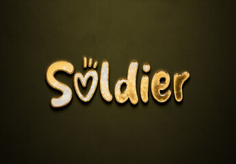 Old gold text effect of word Soldier with 3D glossy style Mockup.	