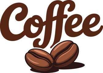 Obraz premium Brown Coffee Beans and Typography Vector Design for Cafes, Roasters, Menus, Branding, Packaging, and Beverage Promotions.