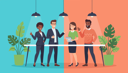 Diverse team of professionals meeting in a modern office symbolizing partnership and business success