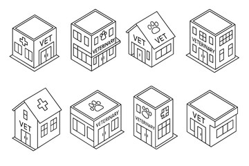 Fototapeta premium Set of eight vector style veterinary clinic icons for design and print