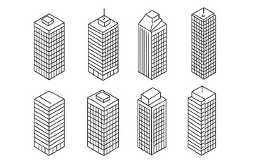 Fototapeta premium Isometric urban architecture collection of skyscraper designs for city planning and development