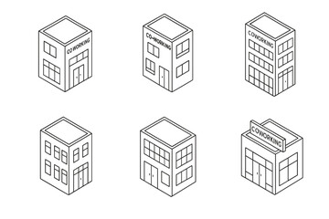Isometric coworking space icons for office design and branding