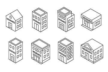 Fototapeta premium Isometric insurance building icons collection for design projects