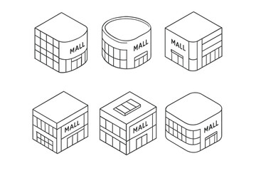 Isometric shopping mall building collection for urban design projects