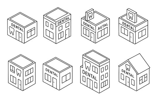 Collection of dental clinic designs featuring various building styles
