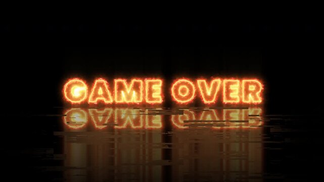 Fiery Glowing Neon Game Over Text with Reflection on Dark Background