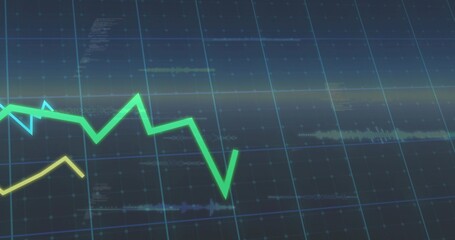 Displaying neon green zigzag line graph pulsing on blue grid dashboard with thinner yellow trace