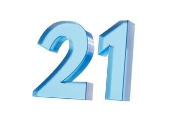 3d Glossy Blue number 21 Twenty one with a gradient of blue shades. 3d illustration