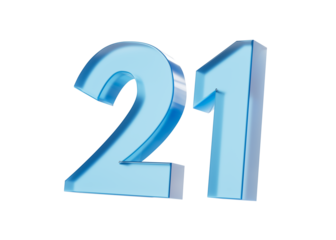 3d Glossy Blue number 21 Twenty one with a gradient of blue shades. 3d illustration