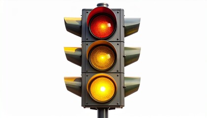 Traffic light with red and two yellow lights illuminated