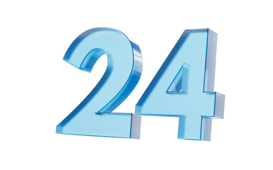 3d Glossy Blue number 24 Twenty four with a smooth finish and reflective highlights. 3d illustration