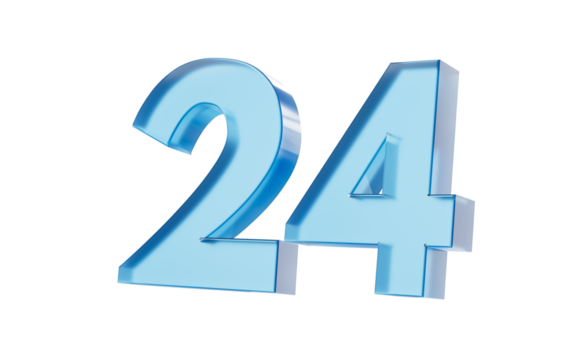 3d Glossy Blue number 24 Twenty four with a smooth finish and reflective highlights. 3d illustration - Powered by Adobe