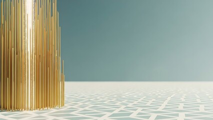 Abstract Gold Rods on Geometric Surface - Modern Minimalist Design.