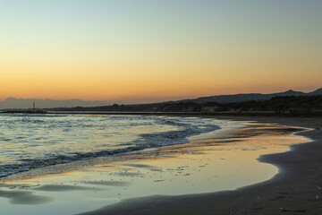 Beautiful sunset on the beach, Alaminos beach, Larnaca, Cyprus