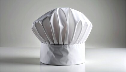White pleated chef’s hat (toque blanche) on neutral background