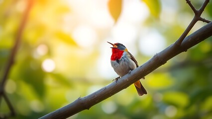 jaeger. A colorful songbird perched on a tree branch in soft morning light. wildlife magazines, conservation campaigns, designed for nature documentaries and education, used by product managers.