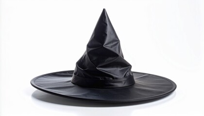 Black witch hat with wide brim and bent tip
