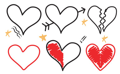 Set of red heart illustrations for love Valentine and romantic designs