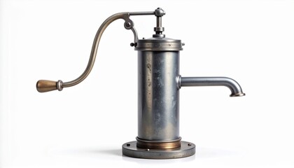 Vintage metal water pump with curved handle and spout