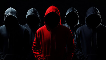 Suspicious men wearing multiple hoods, hackers